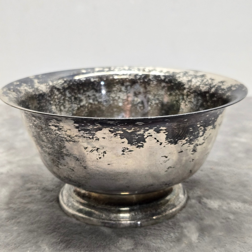 Vintage Silver Plated Revere Style Pedestal Bowl‎ 6 Inch Tarnish Patina